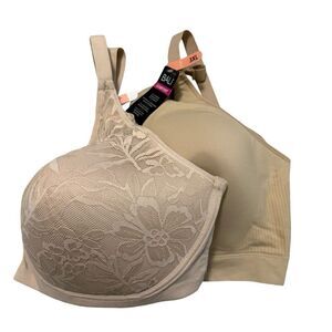 (2) Bali Breathe Comfort Bra Floral Lace Overlay Nude Size 3XL New With Tags
